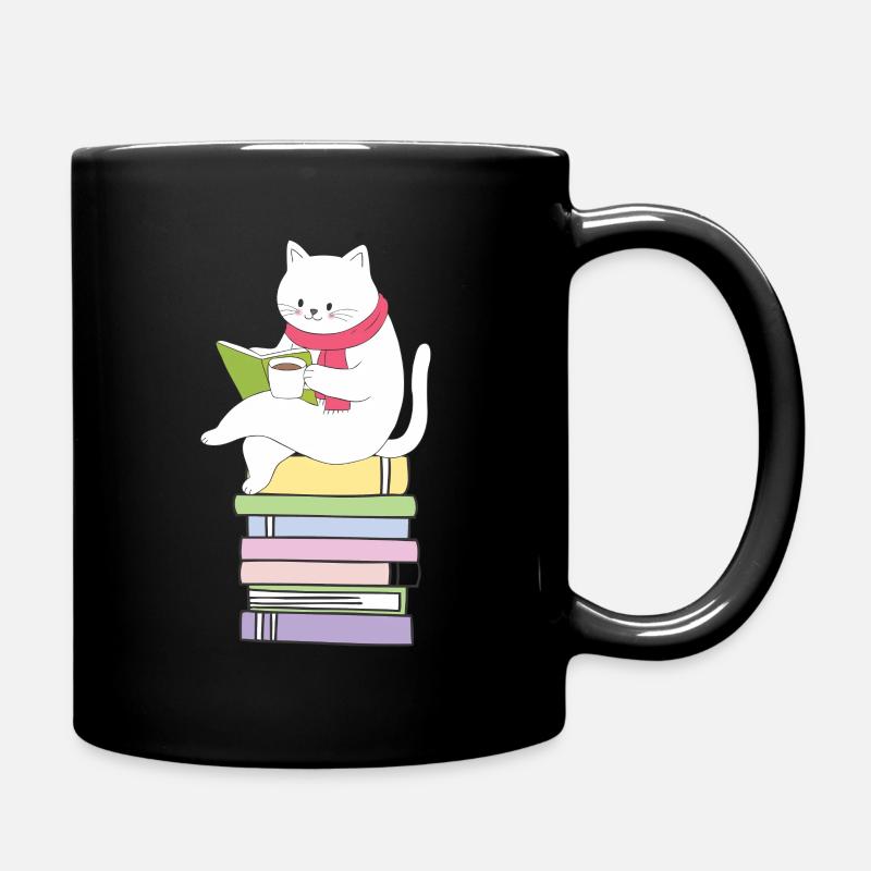 Kawaii Buch Lesen Katzen Tee Bücherwurm - Tasse einfarbig - Schwarz