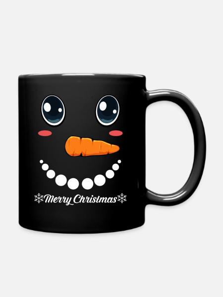 Schneemann Merry Christmas - Tasse einfarbig - Schwarz