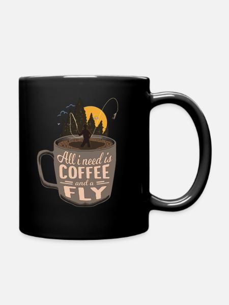Cartoon Coffee & Fly Fishing Lover Gift - Tasse einfarbig - Schwarz