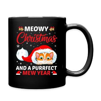 Frohe Weihnachten Katze - Tasse einfarbig - Schwarz - Rechts