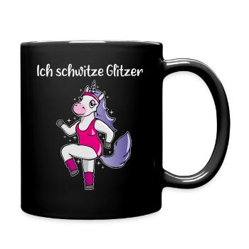 Einhorn Fitness Aerobic Schwitze Glitzer Spruch - Tasse einfarbig - Schwarz - Rechts