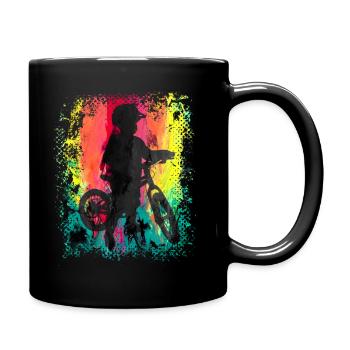 Kind mit Kinderfahrrad bunte Regenbogen Farben - Tasse einfarbig - Schwarz - Rechts