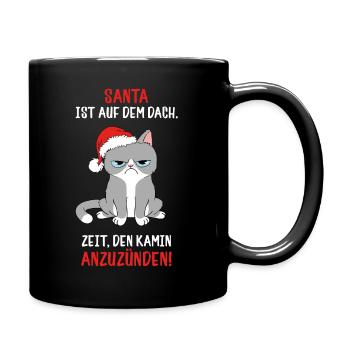 Anti Weihnachten mürrische Weihnachtsmuffel Katze - Tasse einfarbig - Schwarz - Rechts