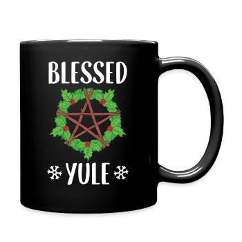 Blessed Yule Pagan Winter Solstice design - Full Colour Mug - black - Right