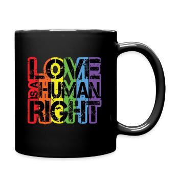 Liebe ist ein Menschenrecht - Regenbogen-LGBT-Herz - Tasse einfarbig - Schwarz - Rechts