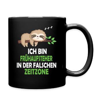 Faultier Schlafanzug Nachthemd Schlafshirt Pyjama - Tasse einfarbig - Schwarz - Rechts
