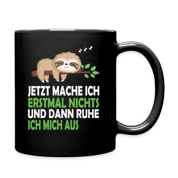 Faultier Schlafanzug Nachthemd Schlafshirt Pyjama - Tasse einfarbig - Schwarz - Rechts
