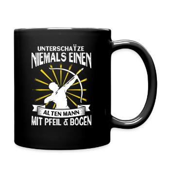 Bogenschießen Pfeil Bogen Alter Mann Geschenk - Tasse einfarbig - Schwarz - Rechts