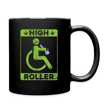 Lustiges Handicap Rollstuhl Weed Rollstuhlfahrer - Tasse einfarbig - Schwarz - Rechts
