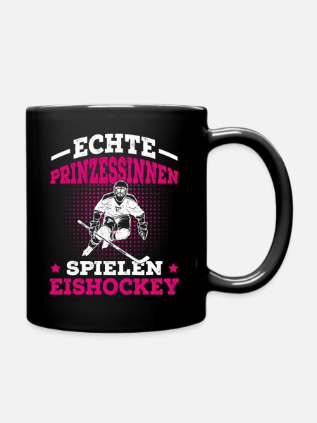 Echte Prinzessinnen spielen Eishockey - Tasse einfarbig - Schwarz