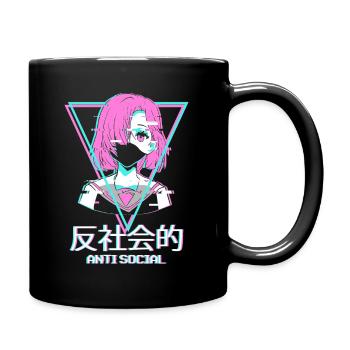 Antisocial Vaporwave Anime Girl Aesthetic Gift - Full Colour Mug - black - Right