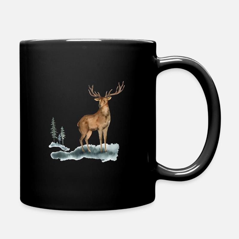 Hirsch Kunst Wald Schwarzwald - Tasse einfarbig - Schwarz