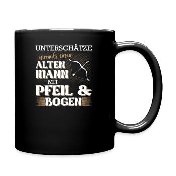 Alten Mann mit Pfeil und Bogen - Bogenschießen - Tasse einfarbig - Schwarz - Rechts