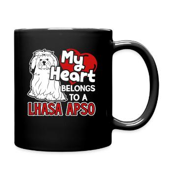 Mein Herz gehört zu einem Lhasa Apso Shirt - Tasse einfarbig - Schwarz - Rechts
