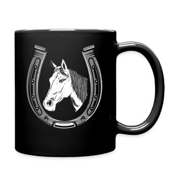Pferde Reiterhof Reiterin Horse with horseshoe - Tasse einfarbig - Schwarz - Rechts