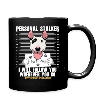 Cadeau de dessin animé drôle de Bull Terrier Stalker - Mug uni - noir - Droite