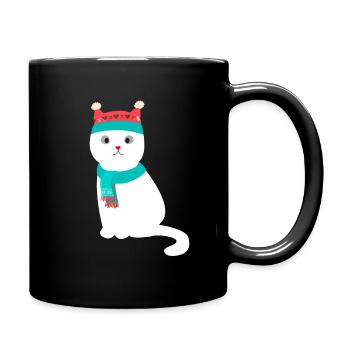 Weihnachten Süß weiße Katze mit Mütze und Schal - Full Colour Mug - black - Right