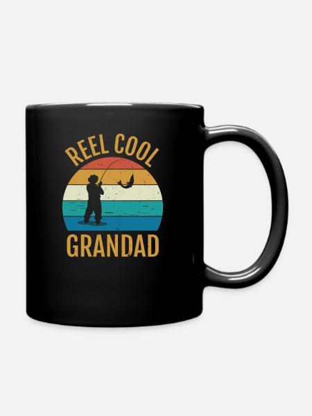 Reel Cool Grandad - Gift who Fishes, Loves to - Full Colour Mug - black