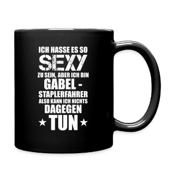Gabelstapler, Staplerfahrer Geschenkidee - Tasse einfarbig - Schwarz - Rechts