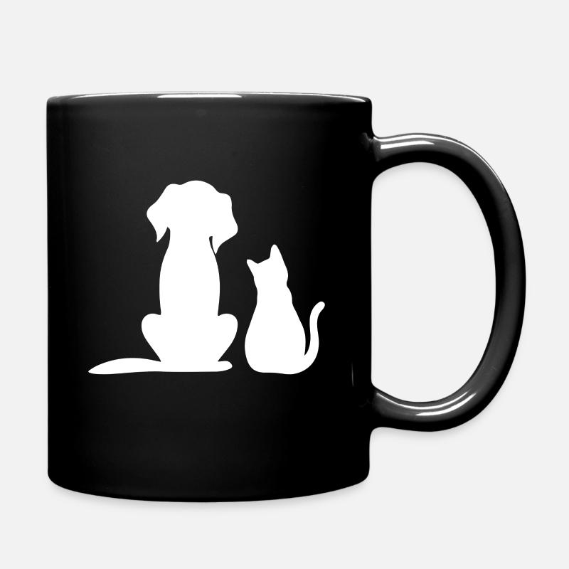 Chien avec chat /Chien chat silhouette - Mug uni - noir