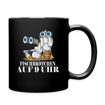 Moin plattdeutsch norddeutsch Möwen Fischbrötchen - Tasse einfarbig - Schwarz - Rechts