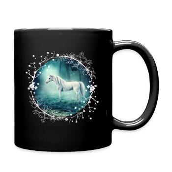 Unicorn forest magical flowers - Full Colour Mug - black - Right