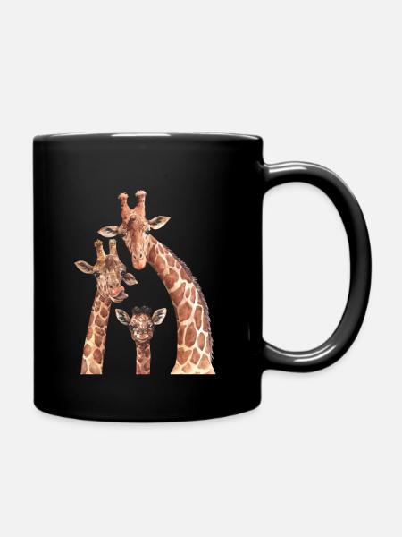 Lustige Giraffen Familie Safari Tier Spaß - Tasse einfarbig - Schwarz