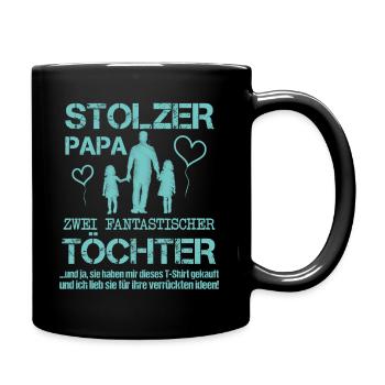 Stolzer Papa zwei Töchter - Tasse einfarbig - Schwarz - Rechts