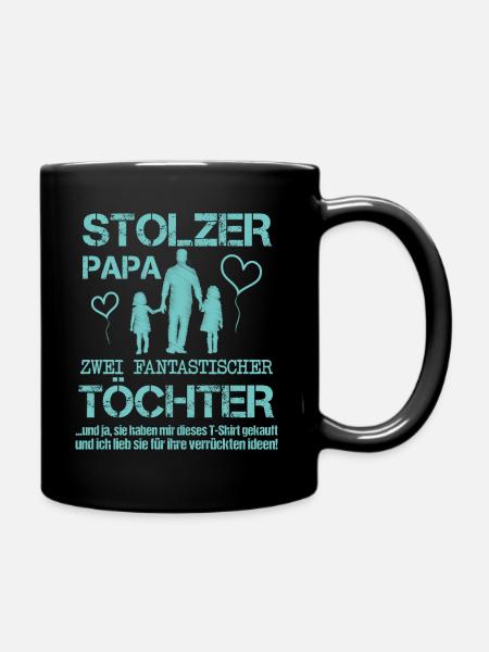Stolzer Papa zwei Töchter - Tasse einfarbig - Schwarz