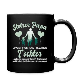 Stolzer Papa zwei Töchter - Tasse einfarbig - Schwarz - Rechts