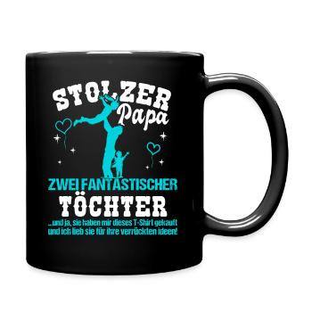 Herren Stolzer Papa zwei Töchter - Tasse einfarbig - Schwarz - Rechts