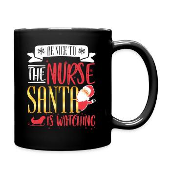 Noël soit gentil avec l'infirmière que le père Noël regarde - Mug uni - noir - Droite