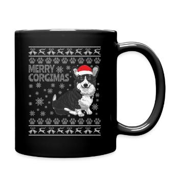 Ugly Christmas Corgi Dog - Merry Corgimas! - Full Colour Mug - black - Right