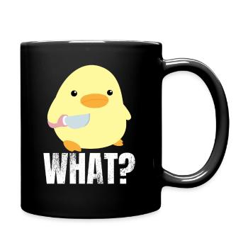 Süße Ente mit Messer Meme Küken Huhn Gans Was - Tasse einfarbig - Schwarz - Rechts