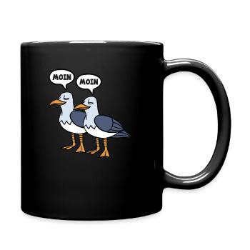 Moin Moin Möwen Ostsee Nordsee Plattdeutsch - Tasse einfarbig - Schwarz - Rechts