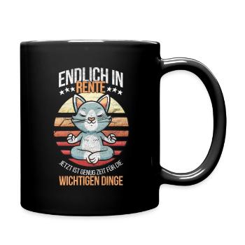 In Rente mit Yoga und Katzen lustige Rentnerin - Tasse einfarbig - Schwarz - Rechts