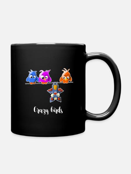 Crazy Birds - Verrückte Vögel auf der Stange Seil - Tasse einfarbig - Schwarz