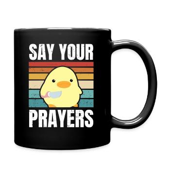Dites vos prières mignon canard avec couteau meme poulet - Mug uni - noir - Droite