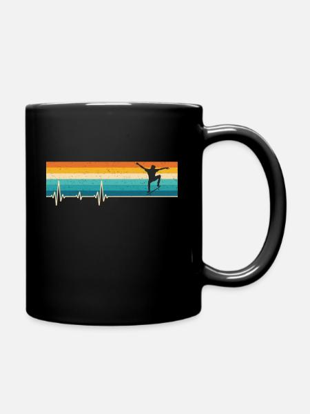 Retro skateboard skating heartbeat - Full Colour Mug - black