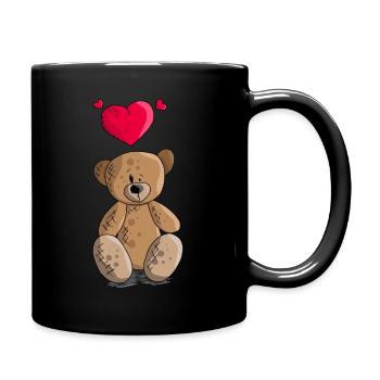Cartoon teddy bear with a heart teddy bear motif - Full Colour Mug - black - Right