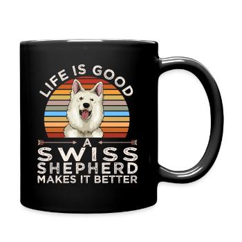 Weißer Schweizer Schäferhund Geschenk - Tasse einfarbig - Schwarz - Rechts