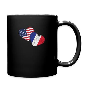 USA France Heart Flag American French - Full Colour Mug - black - Right