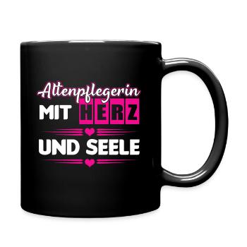 Altenpflegerin Herz und Seele - Tasse einfarbig - Schwarz - Rechts