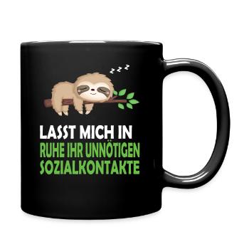 Faultier Schlafanzug Nachthemd Schlafshirt Pyjama - Tasse einfarbig - Schwarz - Rechts