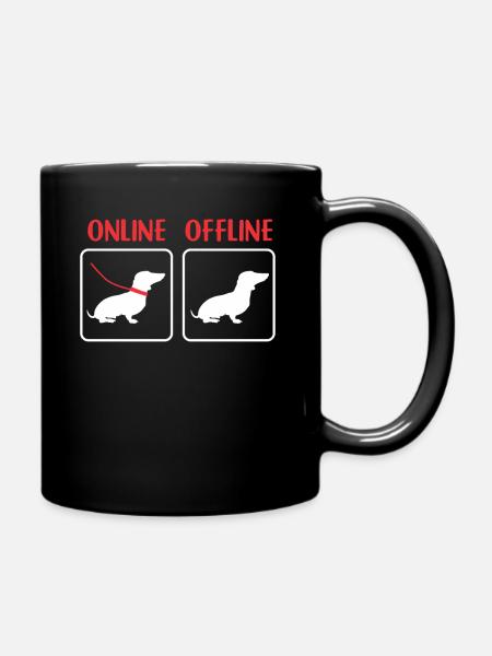 Hund Online Offline Leine Geburtstag Weihnachten - Tasse einfarbig - Schwarz