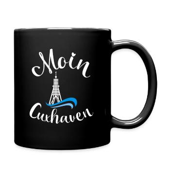 Moin Cuxhaven mit Anker für Strandurlaub an Küste - Tasse einfarbig - Schwarz - Rechts