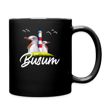 Büsum Nordsee Seebad Leuchtturm Möwe Geschenk - Tasse einfarbig - Schwarz - Rechts