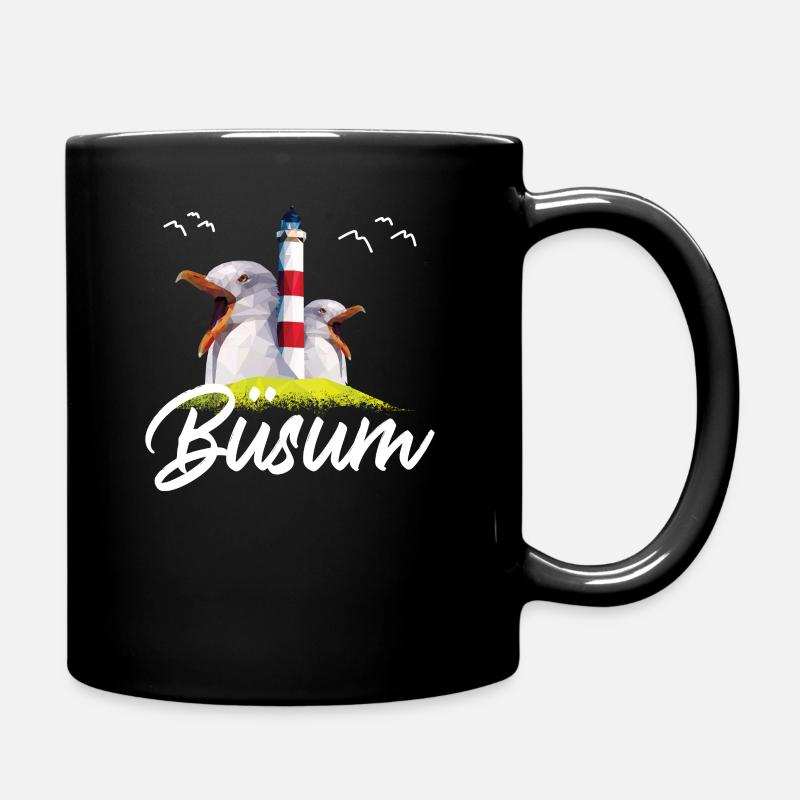 Büsum Nordsee Seebad Leuchtturm Möwe Geschenk - Tasse einfarbig - Schwarz