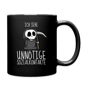 Sozialkontakt Sense Geschenkidee Sensenmann Tod - Tasse einfarbig - Schwarz - Rechts