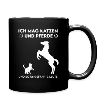 Ich mag Katzen und Pferde Tierliebe Geschenk - Tasse einfarbig - Schwarz - Rechts